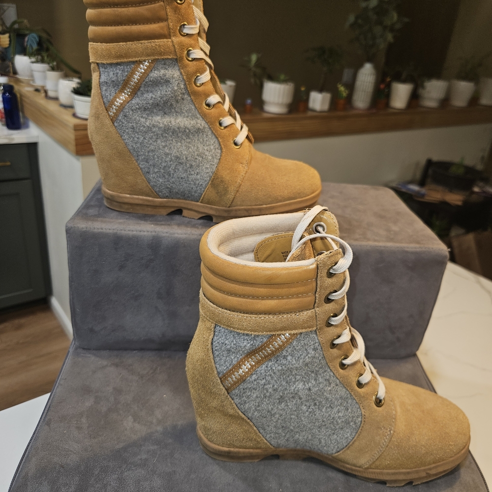 Serra Tan and Gray Lace Up Boots - Picture 3 of 9